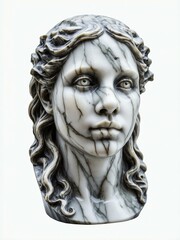 mythical creature selkie marble statue head bust on white background
