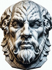 mythical creature leviathan marble statue head bust on white background