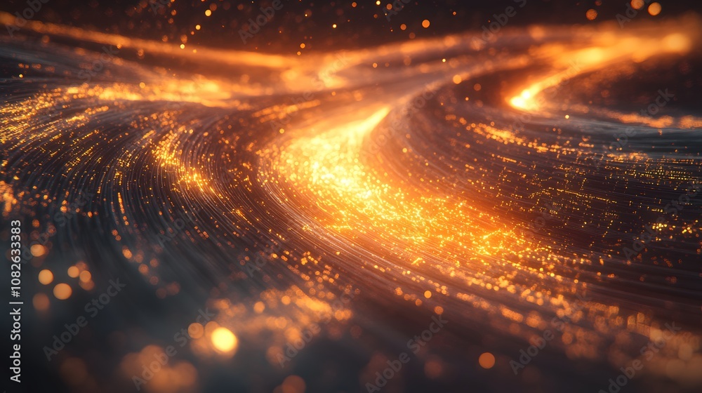 Poster A surreal digital universe with layers of glowing circuits, swirling particles, and ethereal lights forming a celestial tech world. 4k resolution, cinematic scene
