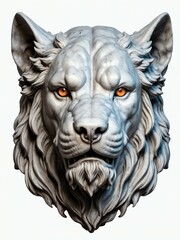 mythical creature cerberus marble statue head bust on white background