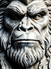 mythical creature bigfoot marble statue head bust on white background