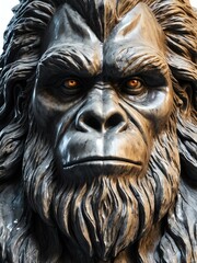 mythical creature bigfoot marble statue head bust on white background