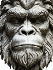Fototapeta premium mythical creature bigfoot marble statue head bust on white background
