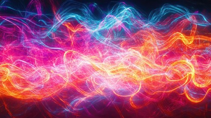 Fototapeta premium Futuristic Flowing Neon Light Trails: Vibrant Pink, Purple, and Blue Abstract Lines in Motion. Perfect for Technology, Sci-Fi Themes, and Energetic Digital Art Design