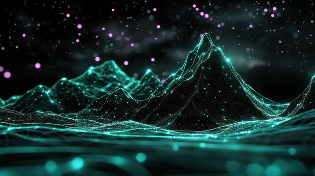 Dynamic tech stock market graphs digital landscape data visualization virtual environment high-tech viewpoint