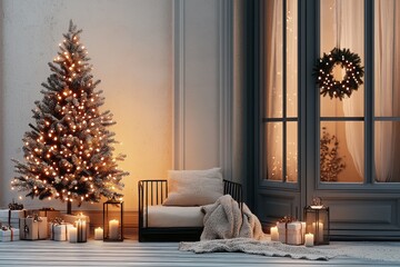 Cozy christmas outdoor setting urban patio holiday decor evening ambiance warm lighting festive atmosphere