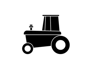 Tractor for agricultural work. Black flat symbol. Isolated image on a white background.