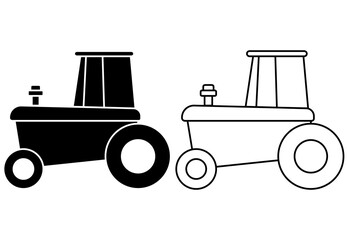 Tractor for agricultural work. Black flat symbol. Isolated image on a white background.