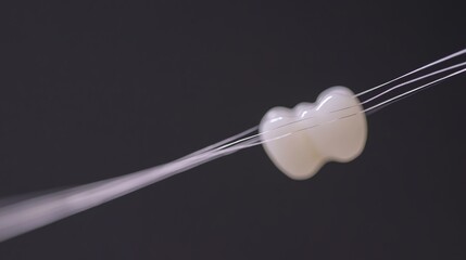 Close-up of dental floss being used to clean teeth, emphasizing personal hygiene and oral health care routine.