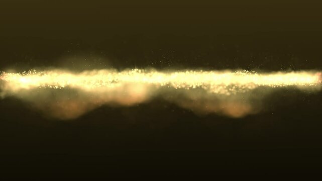 Motion animation of abstract golden flowing wave dots on black background. Digital data structure.