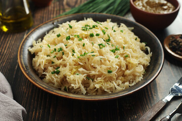 A bowl with traditional German Sauerkraut