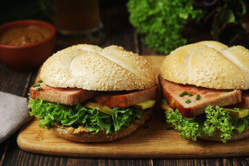 Leberkaessemmel sandwich - traditional fast food snack in Germany