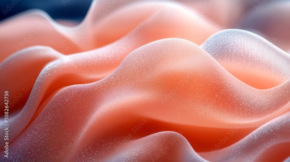 Leinwandbilder gentle folds of translucent fabric ripple elegantly, showcasing a gradient of peach and cream tones.