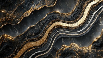 Luxurious Dark Marble Background with Golden Accents and Fluid Movements for Elegant Design and Modern Interiors