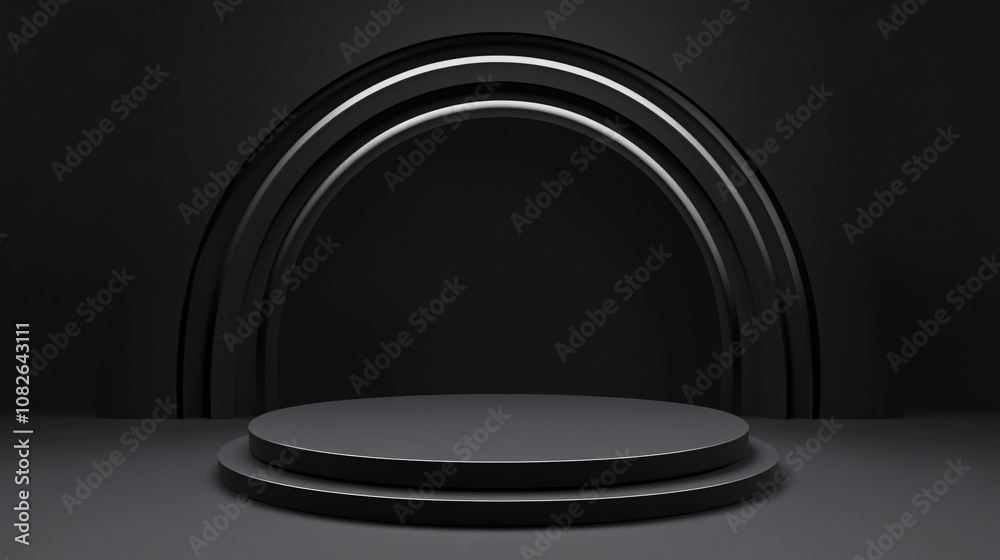 Aufkleber black minimalist round podium displaying products on dark background
