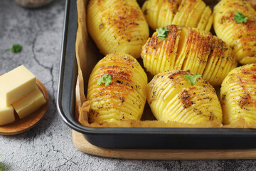 Hasselback potatoes - typical Swedish cuisine