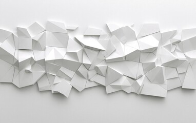 Abstract white 3d interior with polygonal pattern on the wall , isolated on white background,  ,...