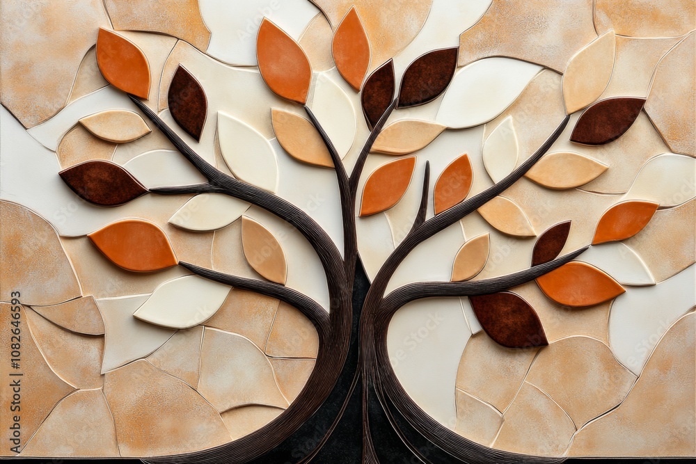 Poster Abstract representation of a tree in earthy tones, with a few clean lines and basic shapes