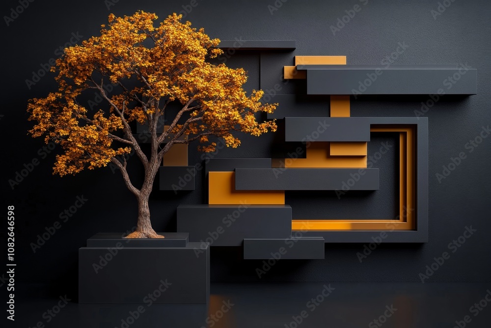 Poster Abstract representation of a tree in earthy tones, with a few clean lines and basic shapes