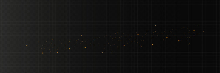 The dust sparks and yellow or gold stars shine with special light. Christmas light effect. Sparkling magical dust particles. Sparkles on a transparent background. Vector