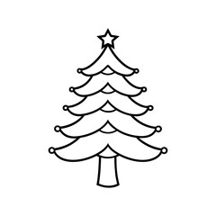 Elegant Christmas Tree Silhouette - Line Art Vector Illustration