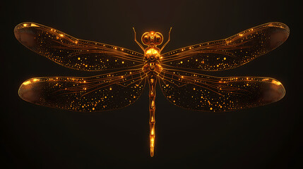 An exquisite amber dragonfly with shimmering details and graceful wings, adding a whimsical touch to any nature-themed decor or collection, generative ai. Exquisite. Illustration