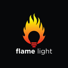 fire flame with light bulb logo design vector