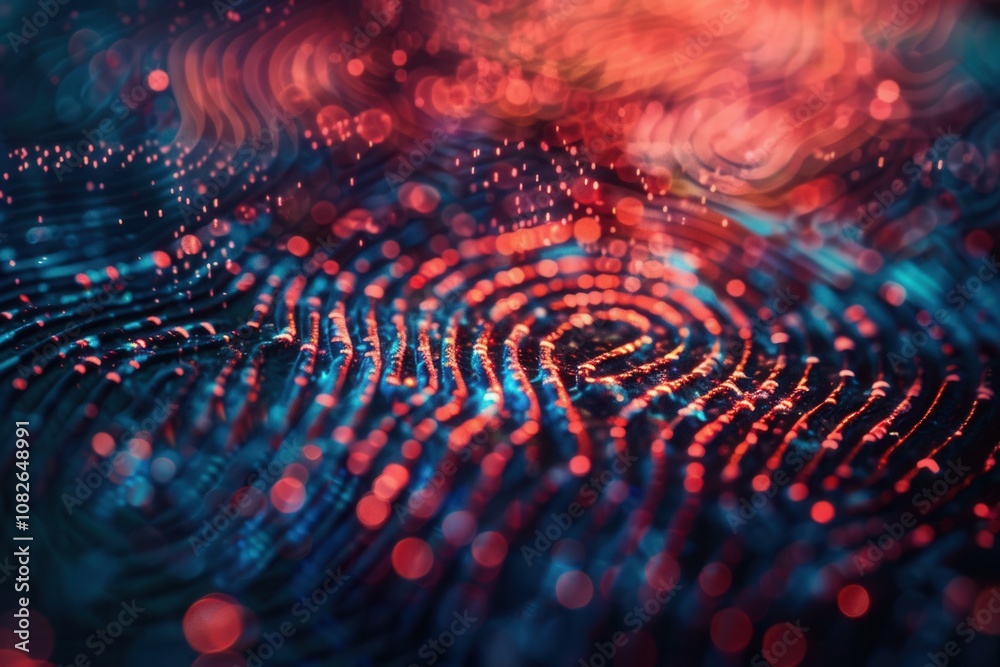 Poster Abstract representation of digital data with glowing binary code and colorful light reflections, showcasing technological concepts in a close-up view