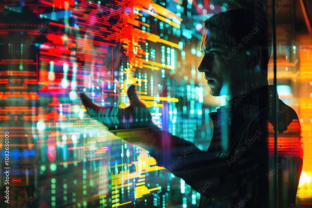 Poster A woman captivates the viewer with a striking blend of light and shadow, her hands gesturing against a translucent backdrop in an artistic exploration of motion and emotion
