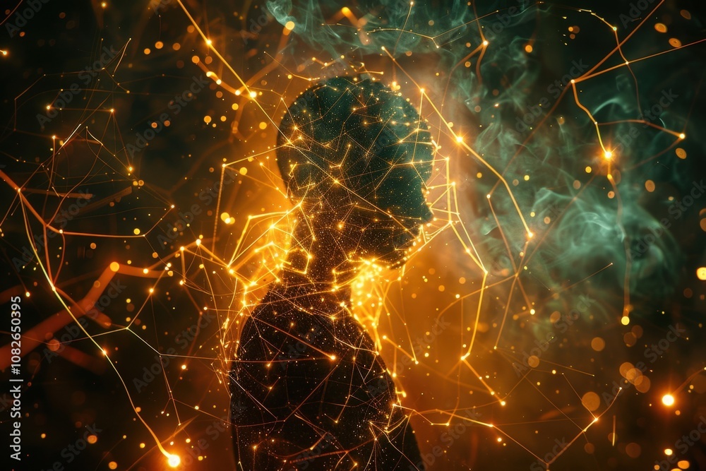 Leinwandbilder a digital human figure composed of glowing particles and intricate connections, representing advance