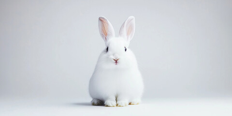 Obraz premium Adorable White Rabbit Posing on Clean White Background