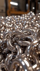 Gleaming Metal Chain A Close-up View of Interlocked Links, Strength, and Industrial Detail
