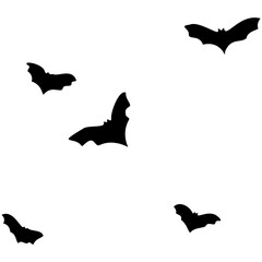 Flying bat silhouettes. Isolated black bats, swarm fly animals. A silhouette of bat, Halloween bat collection, halloween bat element. 