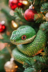 Fototapeta premium a snake on a New Year's background for postcards, banners, backgrounds. 2025. 2037.