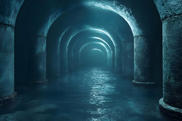 Obraz premium 3D Illustration Dark Watery Dungeon Arches Columns