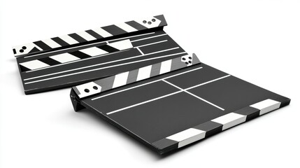 Fototapeta premium Wooden Clapperboard for Film Production with White Stripes for Scene and Take Markings, Ready for Movie Making and Director's Instructions in Cinematic Settings