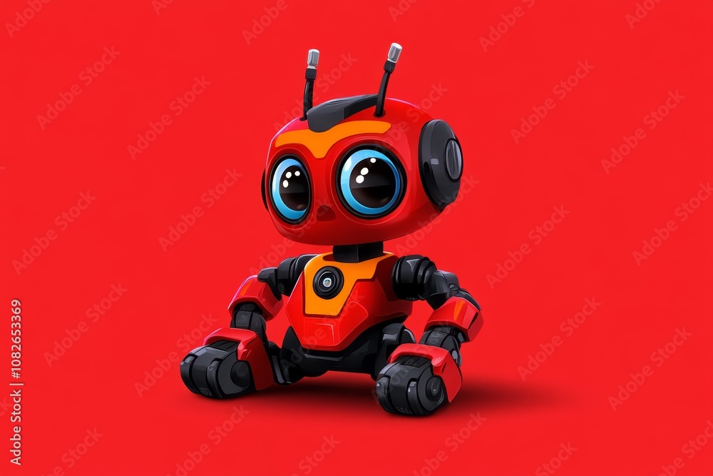 Aufkleber flat design of a simple robot icon, clean lines and neutral background