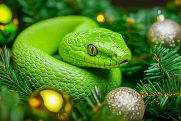 Obraz premium a snake on a New Year's background for postcards, banners, backgrounds. 2025. 2037.