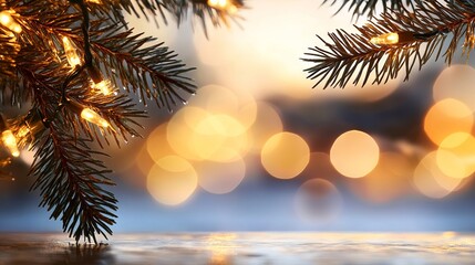 A close up of a pine tree branch with lights on it