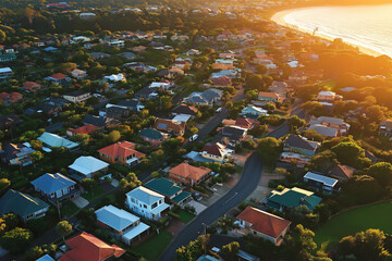 Aerial view of the Sydney coastal area, showcasing dense urban development and high-end residential areas along beachside cliffs