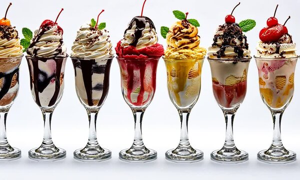A Row of Delicious Ice Cream Sundaes