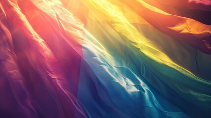 LGBTQ flag draped across a background, with light filtering through the colors, creating a peaceful and inspiring scene.