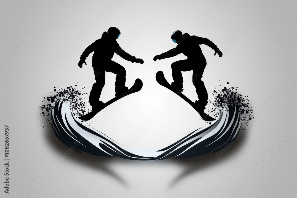 Aufkleber minimalist silhouette of a snowboarder in mid-air with simple lines showing motion and balance