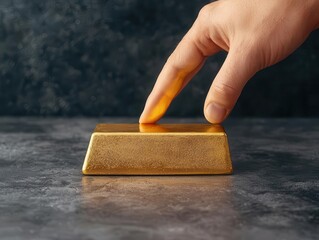 Artistic shot of a hand reaching for a gold bar surrounded by a digital barrier, Digital Wealth, Investment Security