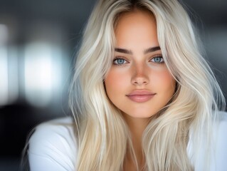 Naklejka premium A woman with long blonde hair and blue eyes