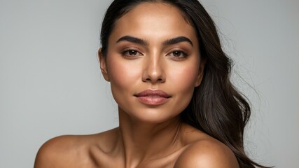 Naklejka premium latina woman with radiant skin on white background