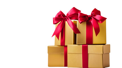 Obraz premium Christmas gift boxes with red ribbons, isolated on transparent background.