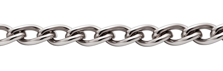 Obraz premium straight steel chain isolated on white transparent background. silver reflective chain. cut out