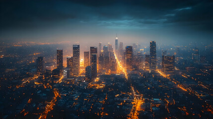 Photo Night Cityscape Los Angeles Downtown Skyline Dusk Urban