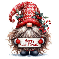 Adorable Christmas Gnome Holding "Merry Christmas" Sign